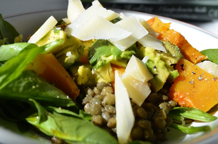 Simple Late Summer Lentil Avocado Pumpkin Salad